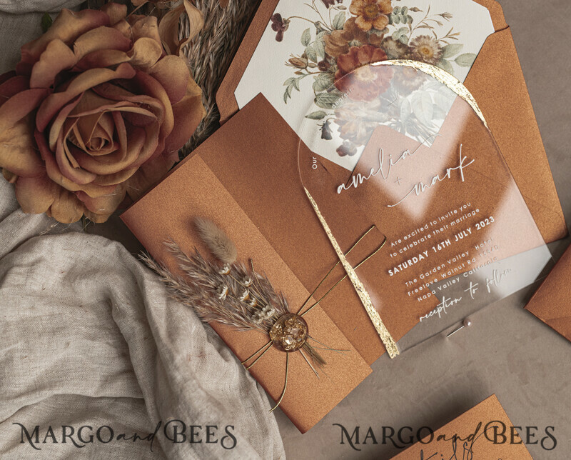 Fall Terracotta Clear Arched Wedding Invitation. The most beautiful wedding invitations for autumn.-9