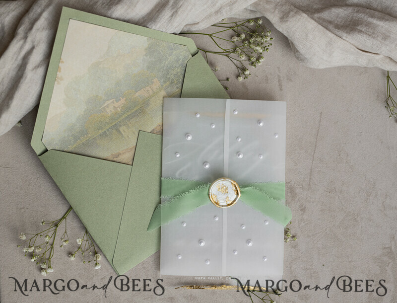Ivory Beaded Wrapping Wedding Invitations, Elegant Clear Acrylic Wedding Cards, Plexi Transparent Wedding Invites, Wedding Invitation Suite with Pearls-5