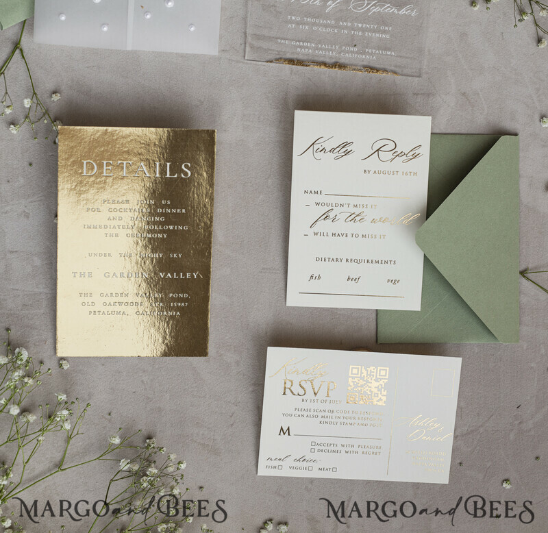 Ivory Beaded Wrapping Wedding Invitations, Elegant Clear Acrylic Wedding Cards, Plexi Transparent Wedding Invites, Wedding Invitation Suite with Pearls-15