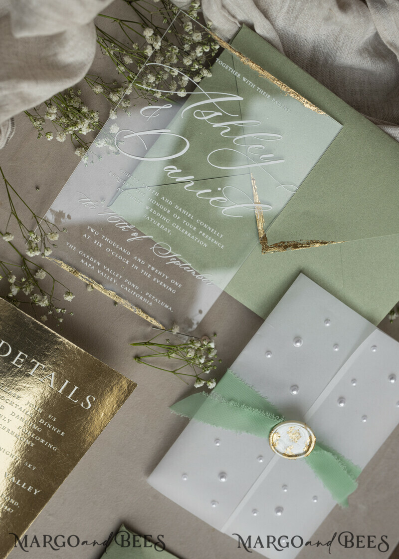 Ivory Beaded Wrapping Wedding Invitations, Elegant Clear Acrylic Wedding Cards, Plexi Transparent Wedding Invites, Wedding Invitation Suite with Pearls-24