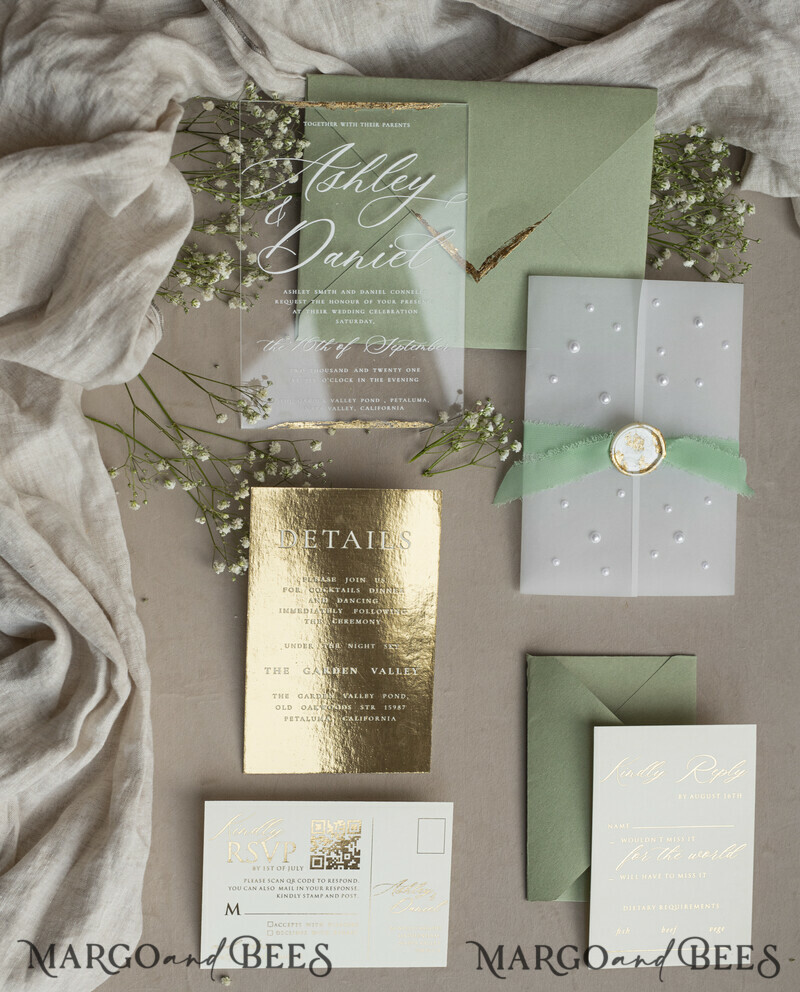 Ivory Beaded Wrapping Wedding Invitations, Elegant Clear Acrylic Wedding Cards, Plexi Transparent Wedding Invites, Wedding Invitation Suite with Pearls-25