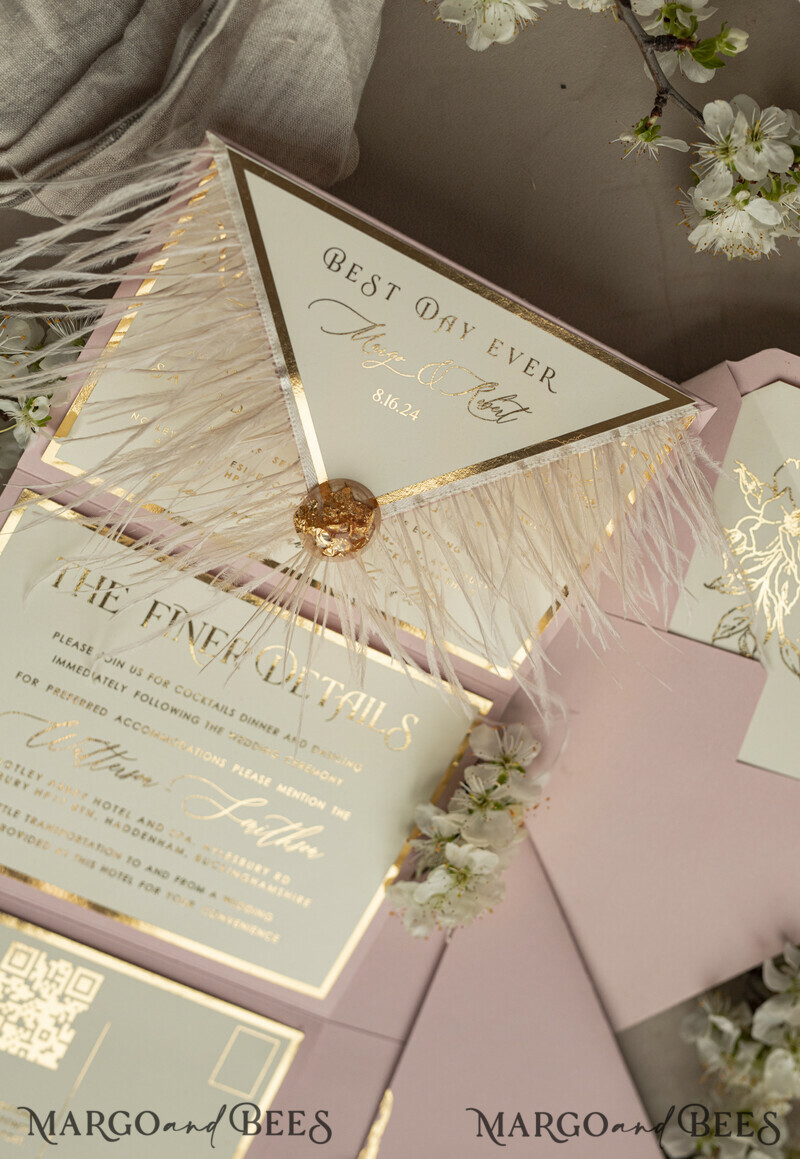 3 fold Luxury blush Mirror gold Wedding InvitationsGlamour Acrylic Wedding Invites-11