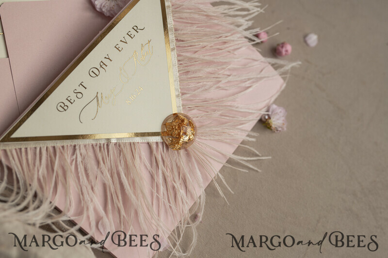 3 fold Luxury blush Mirror gold Wedding InvitationsGlamour Acrylic Wedding Invites-21