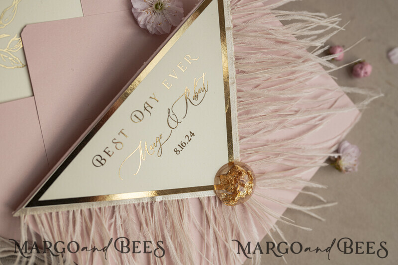 3 fold Luxury blush Mirror gold Wedding InvitationsGlamour Acrylic Wedding Invites-22