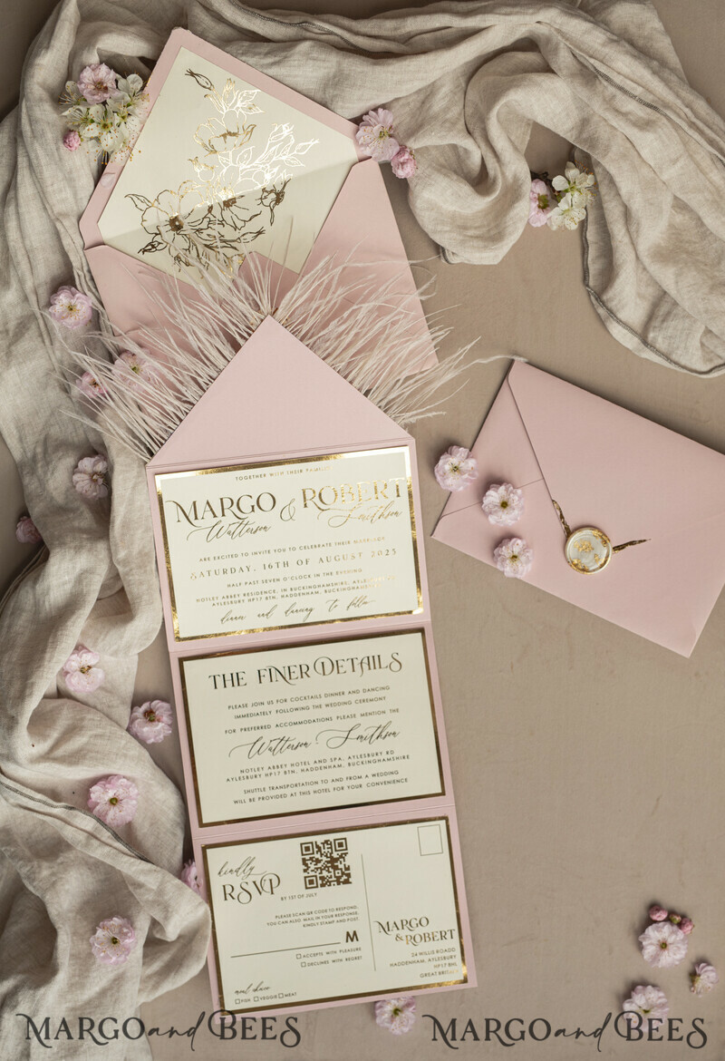 3 fold Luxury blush Mirror gold Wedding InvitationsGlamour Acrylic Wedding Invites-29