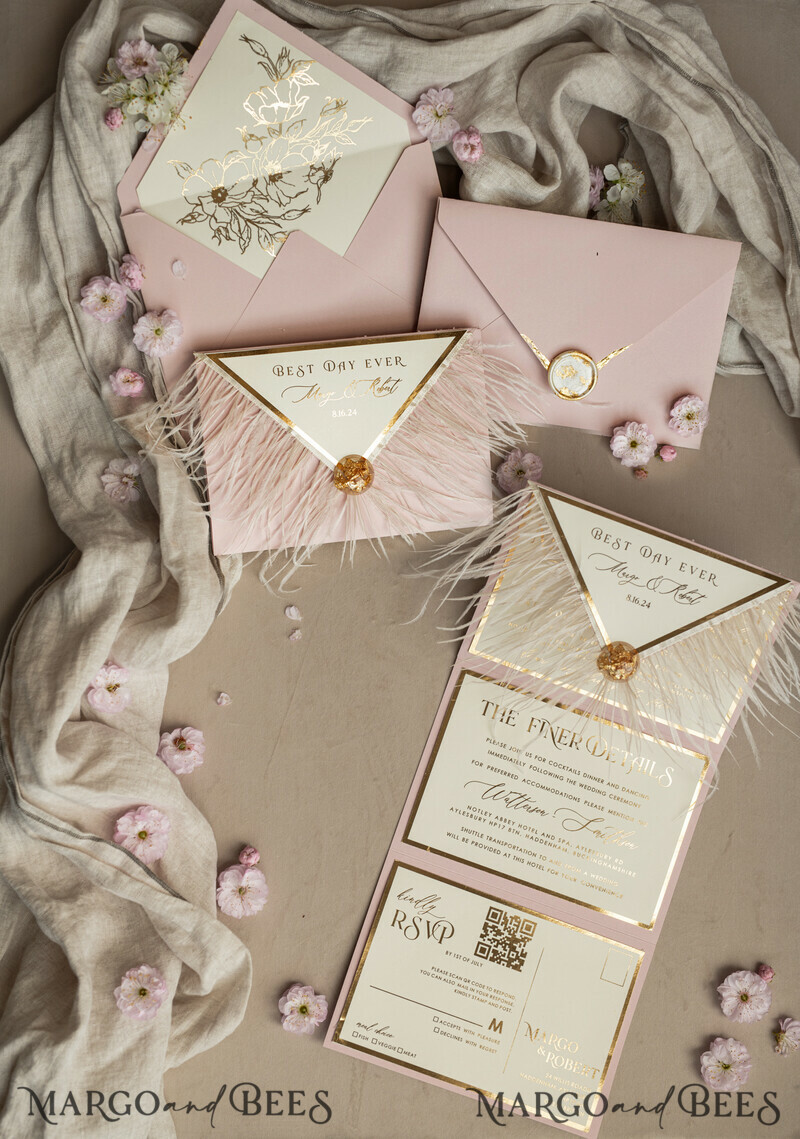 3 fold Luxury blush Mirror gold Wedding InvitationsGlamour Acrylic Wedding Invites-30