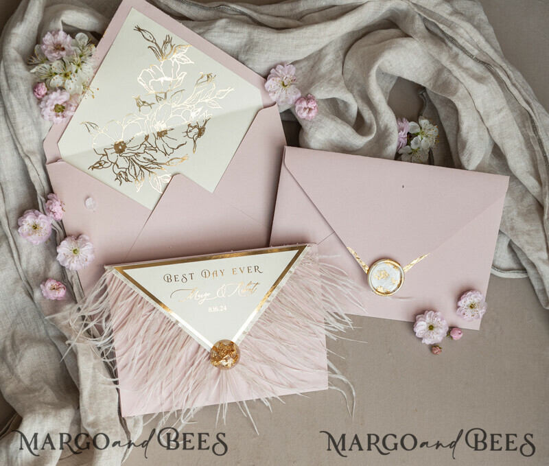 3 fold Luxury blush Mirror gold Wedding InvitationsGlamour Acrylic Wedding Invites-31