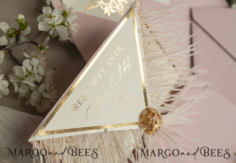 3 fold Luxury blush Mirror gold Wedding InvitationsGlamour Acrylic Wedding Invites-5