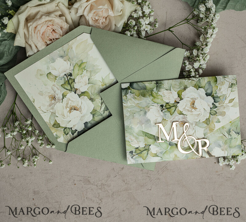 Sage green wedding? Wedding invitations in color sage green can be paired with various kinds of neutrals to incorporate into your wedding invitation, such as ivory and taupe. Elegant garden Wedding Cards.-12