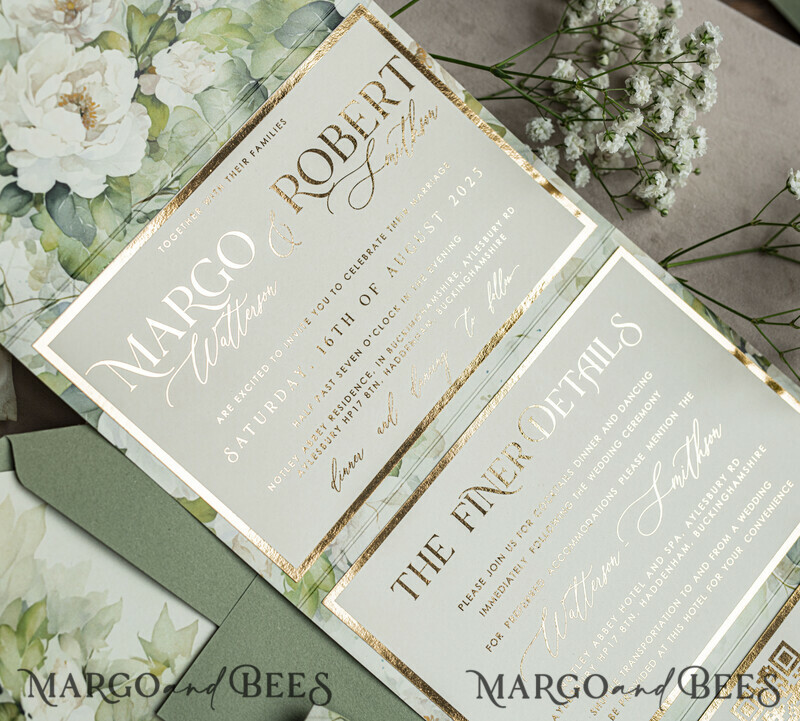 Sage green wedding? Wedding invitations in color sage green can be paired with various kinds of neutrals to incorporate into your wedding invitation, such as ivory and taupe. Elegant garden Wedding Cards.-14