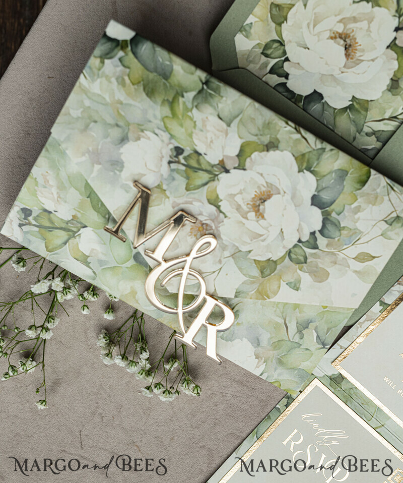 Sage green wedding? Wedding invitations in color sage green can be paired with various kinds of neutrals to incorporate into your wedding invitation, such as ivory and taupe. Elegant garden Wedding Cards.-16