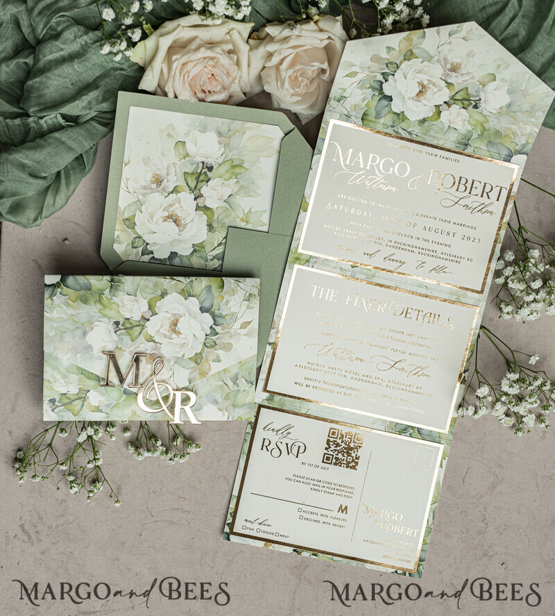 Sage green wedding? Wedding invitations in color sage green can be paired with various kinds of neutrals to incorporate into your wedding invitation, such as ivory and taupe. Elegant garden Wedding Cards.-0