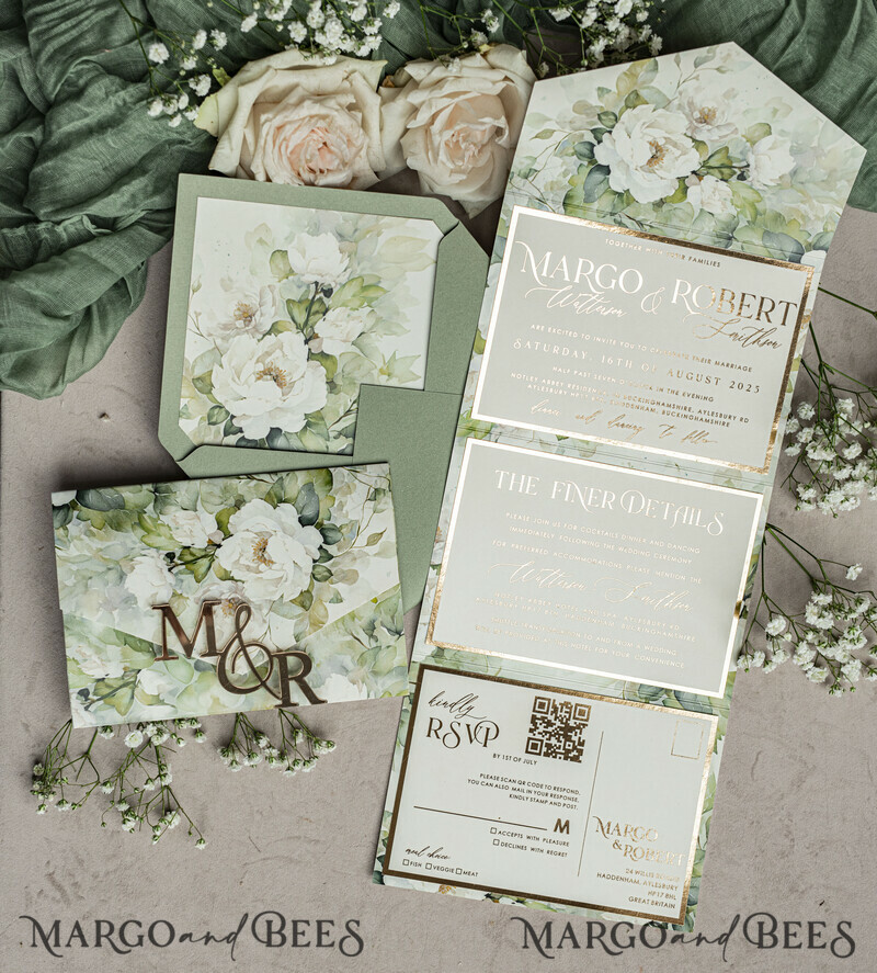 Sage green wedding? Wedding invitations in color sage green can be paired with various kinds of neutrals to incorporate into your wedding invitation, such as ivory and taupe. Elegant garden Wedding Cards.-19