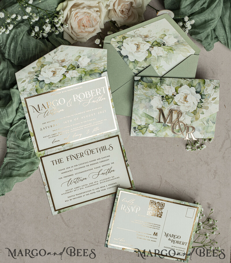 Sage green wedding? Wedding invitations in color sage green can be paired with various kinds of neutrals to incorporate into your wedding invitation, such as ivory and taupe. Elegant garden Wedding Cards.-4