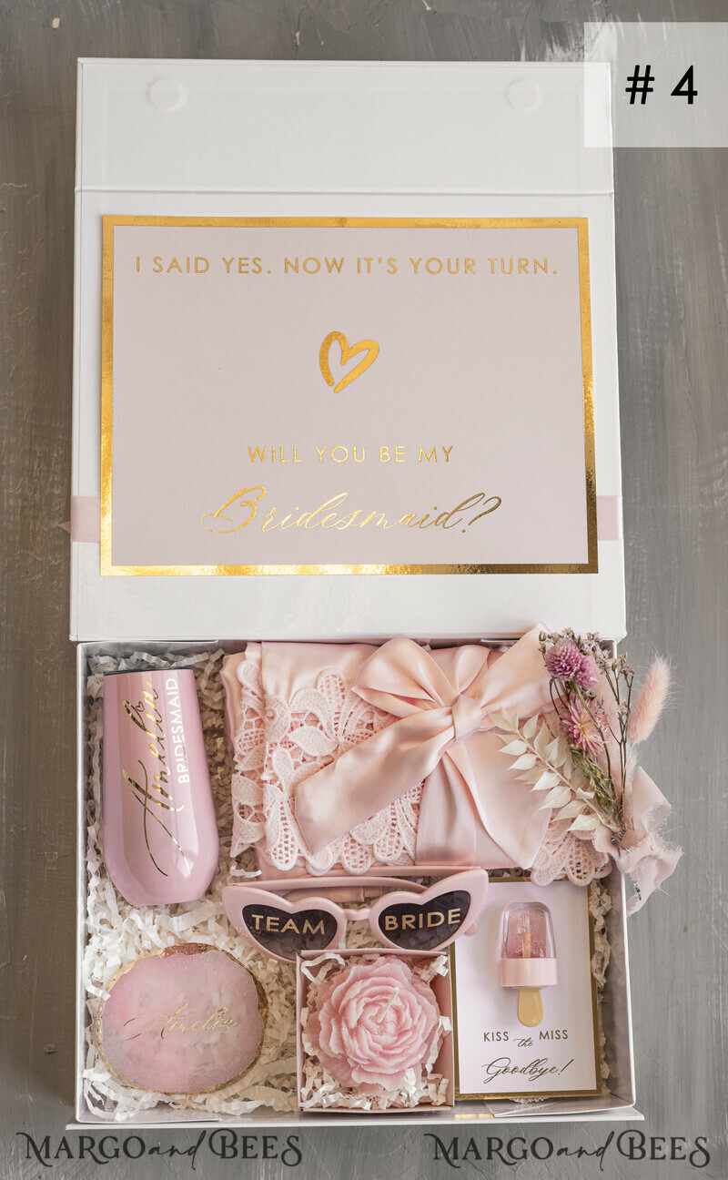 Personalized Bridesmaid Proposal Box with Robe, Complete Maid of Honour Box, Blush Will You Be My Bridesmaid box set-0