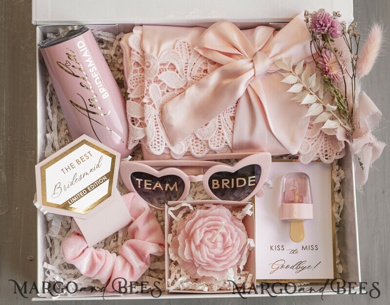 Personalized Bridesmaid Proposal Box with Robe, Complete Maid of Honour Box, Blush Will You Be My Bridesmaid box set-7