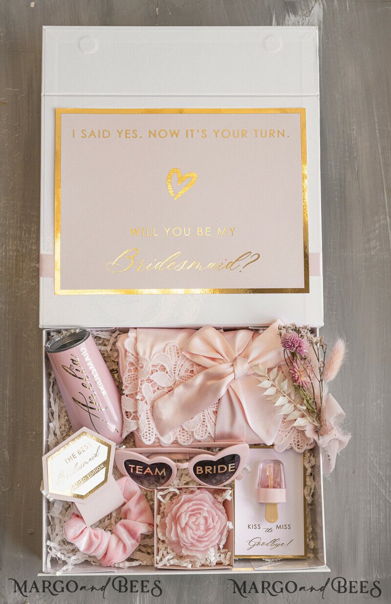 Personalized Bridesmaid Proposal Box with Robe, Complete Maid of Honour Box, Blush Will You Be My Bridesmaid box set-8