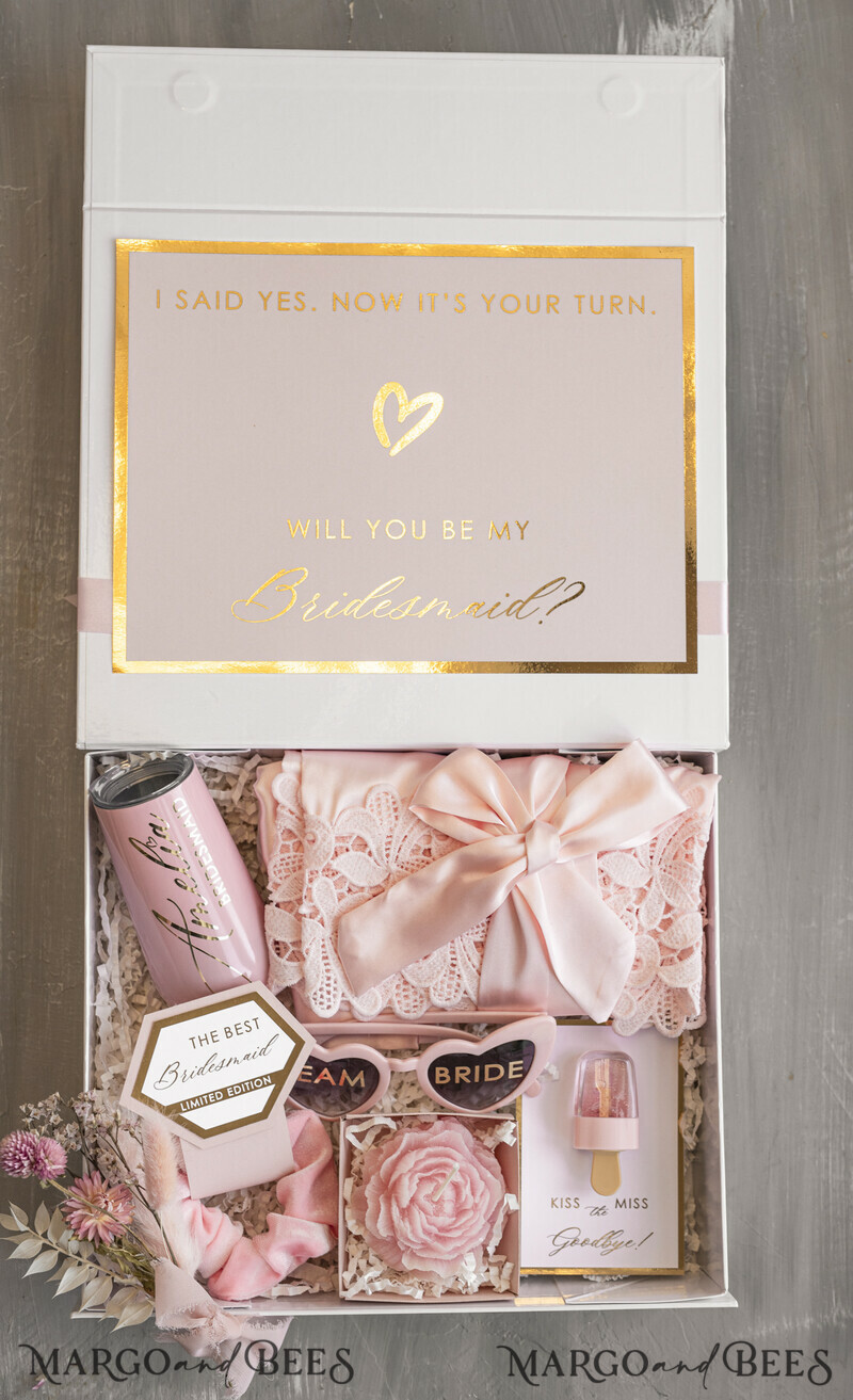 Personalized Bridesmaid Proposal Box with Robe, Complete Maid of Honour Box, Blush Will You Be My Bridesmaid box set-9