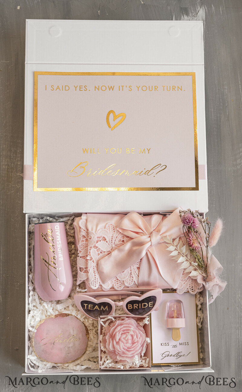 Personalized Bridesmaid Proposal Box with Robe, Complete Maid of Honour Box, Blush Will You Be My Bridesmaid box set-6