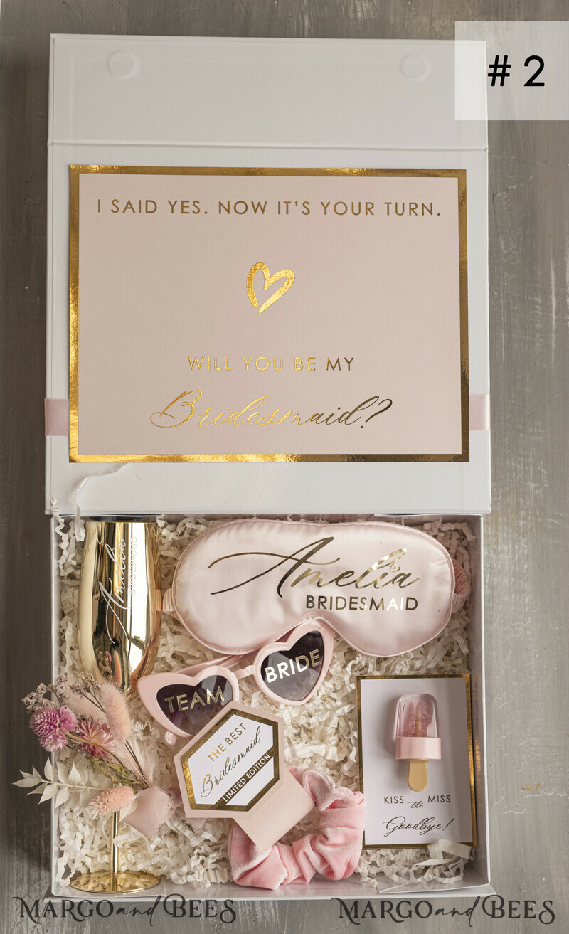 Personalized Bridesmaid Proposal Box with Robe, Complete Maid of Honour Box, Blush Will You Be My Bridesmaid box set-0