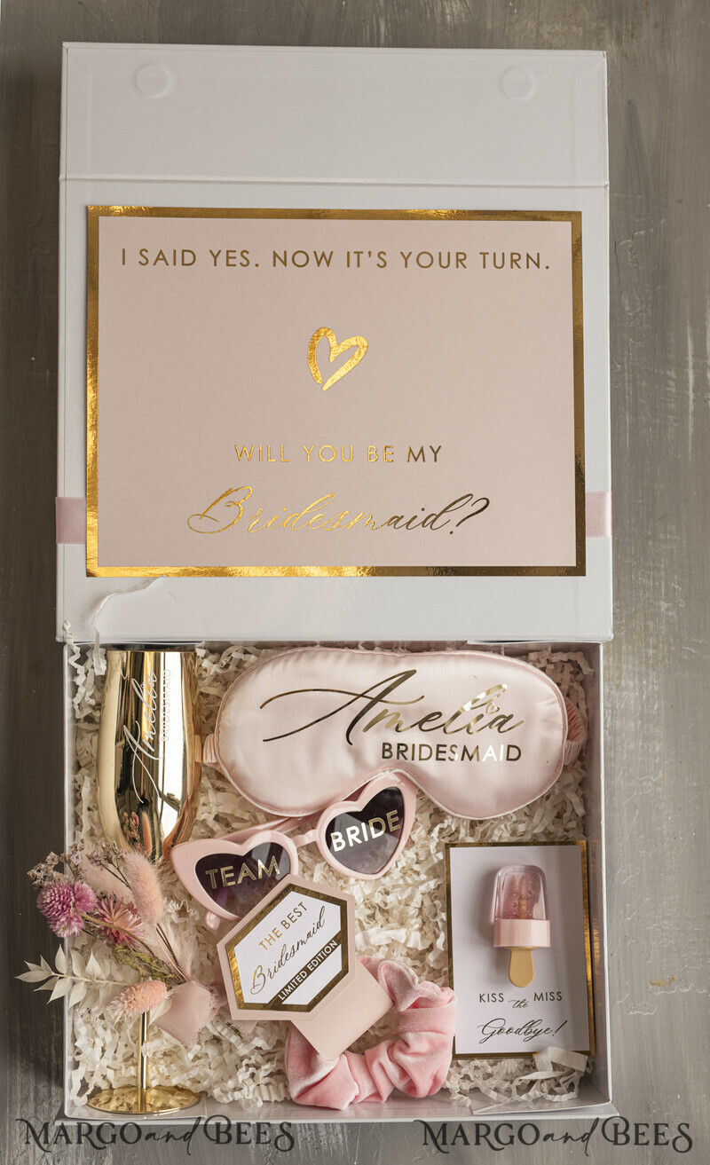 Personalized Bridesmaid Proposal Box with Robe, Complete Maid of Honour Box, Blush Will You Be My Bridesmaid box set-6