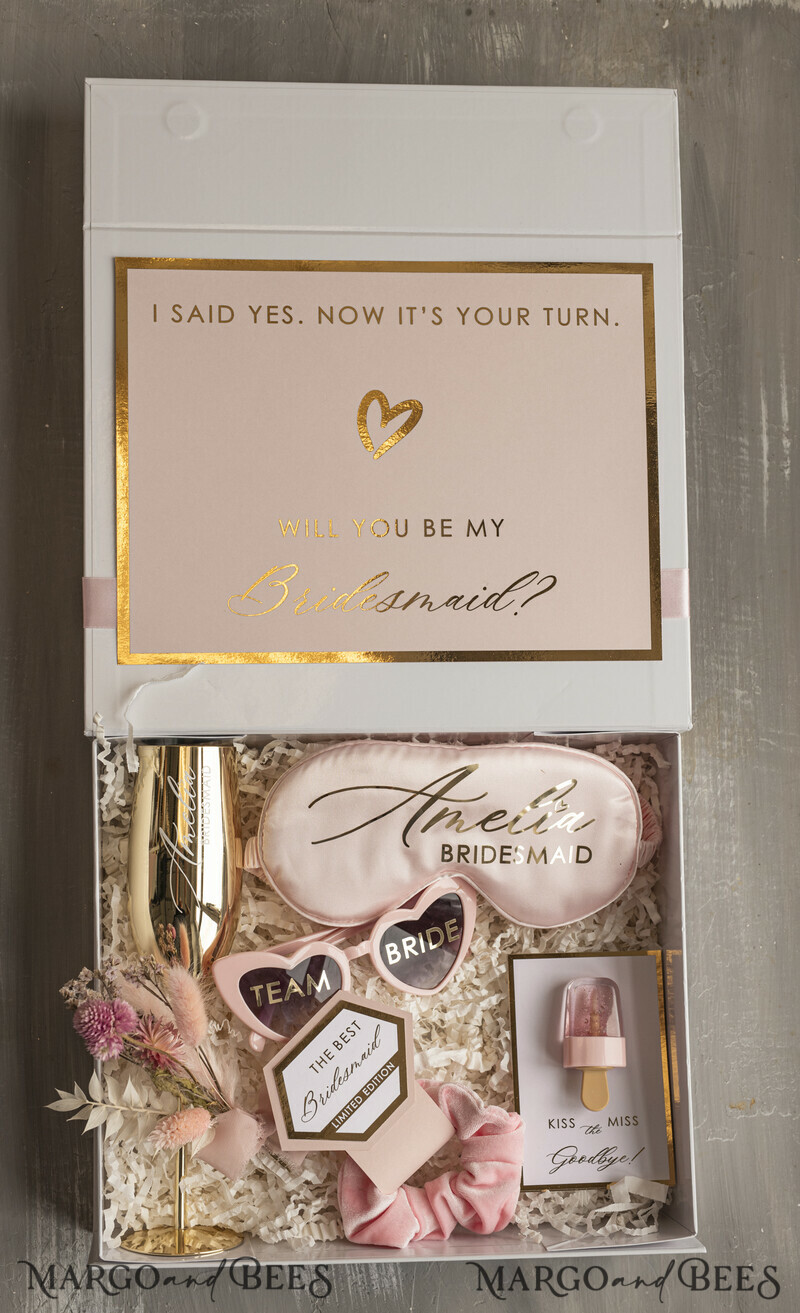 Personalized Bridesmaid Proposal Box with Robe, Complete Maid of Honour Box, Blush Will You Be My Bridesmaid box set-2