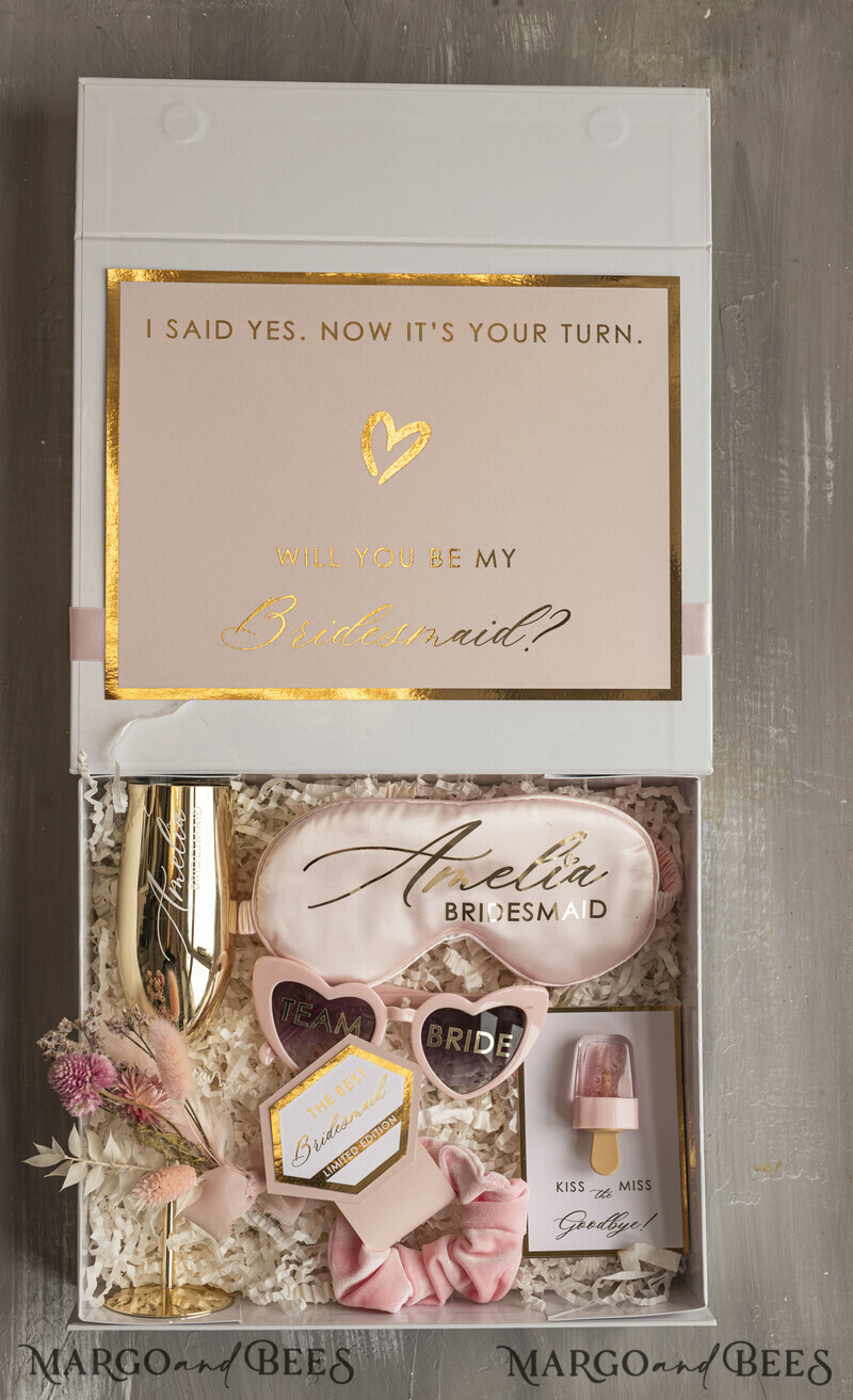 Personalized Bridesmaid Proposal Box with Robe, Complete Maid of Honour Box, Blush Will You Be My Bridesmaid box set-3