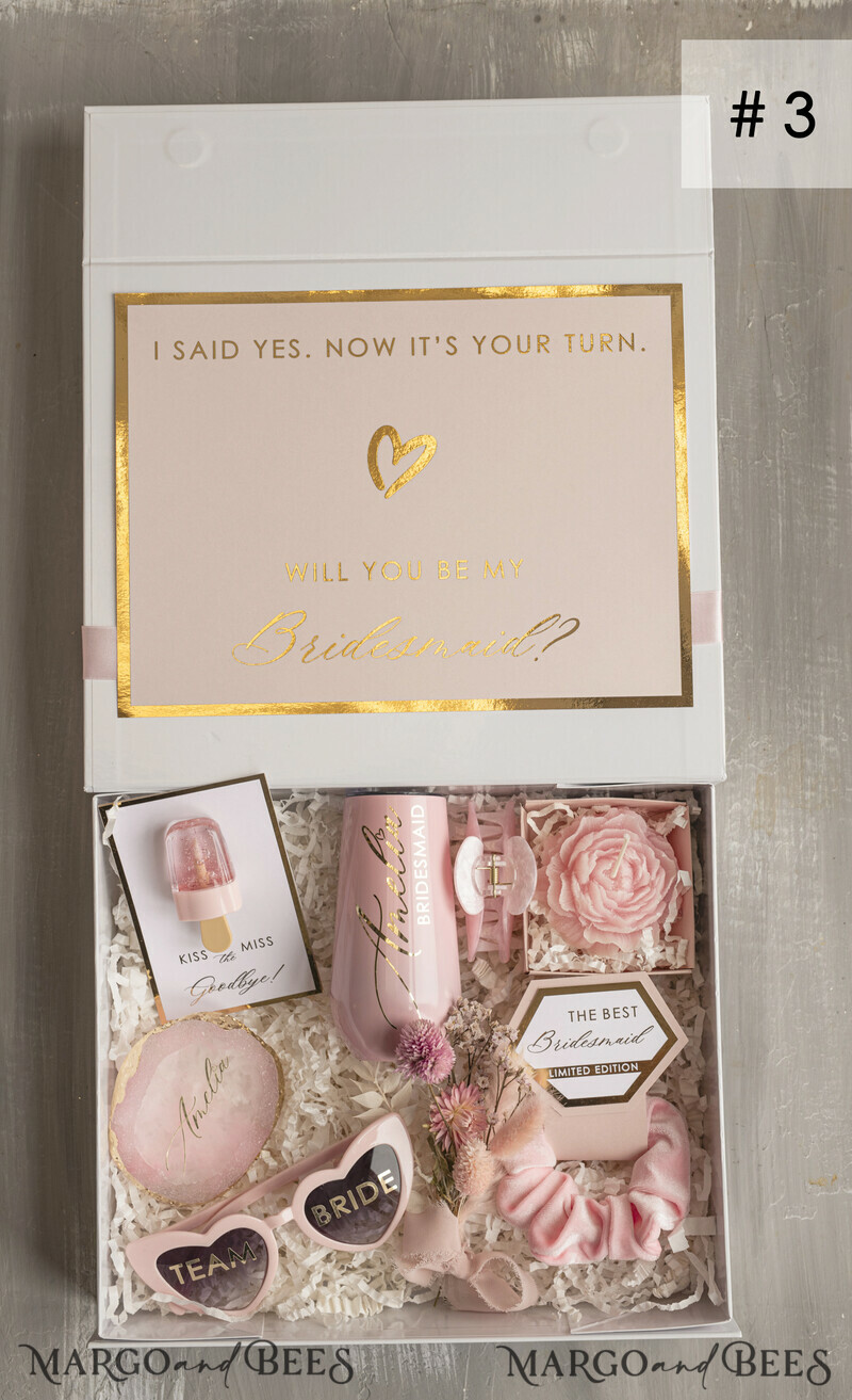 Personalized Bridesmaid Proposal Box with Robe, Complete Maid of Honour Box, Blush Will You Be My Bridesmaid box set-0