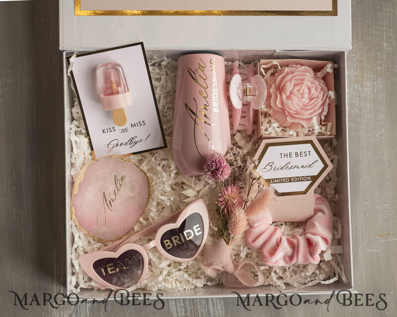 Personalized Bridesmaid Proposal Box with Robe, Complete Maid of Honour Box, Blush Will You Be My Bridesmaid box set-1