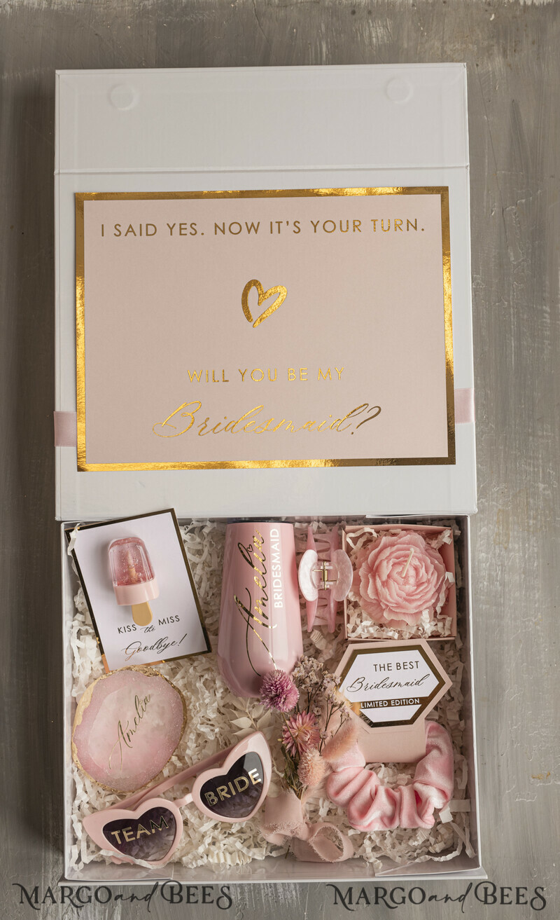 Personalized Bridesmaid Proposal Box with Robe, Complete Maid of Honour Box, Blush Will You Be My Bridesmaid box set-2