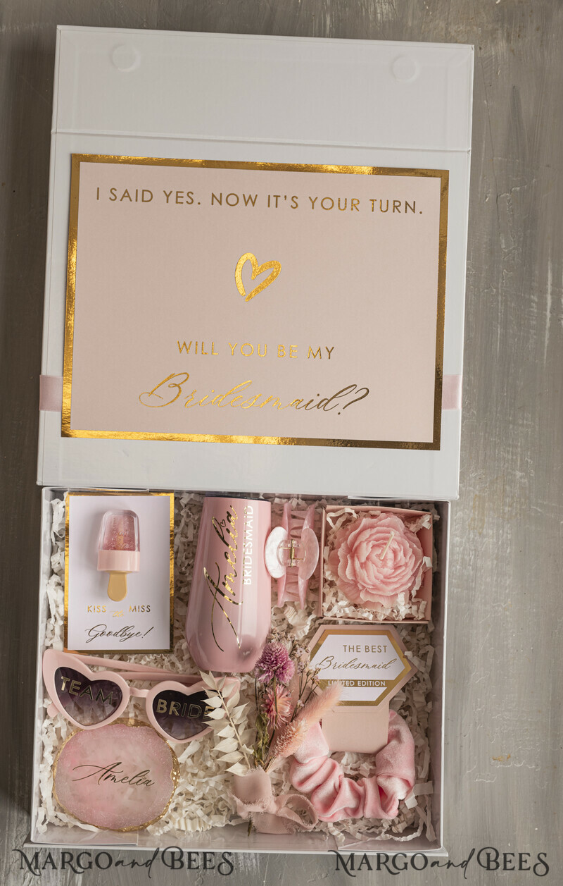 Personalized Bridesmaid Proposal Box with Robe, Complete Maid of Honour Box, Blush Will You Be My Bridesmaid box set-5