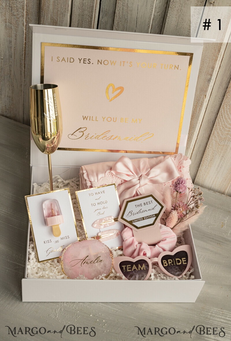 Personalized Bridesmaid Proposal Box with Robe, Complete Maid of Honour Box, Blush Will You Be My Bridesmaid box set-0