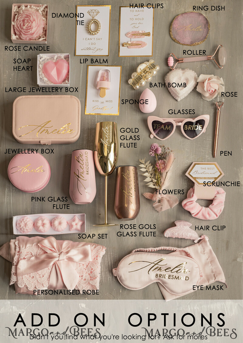 Personalized Bridesmaid Proposal Box with Robe, Complete Maid of Honour Box, Blush Will You Be My Bridesmaid box set-12