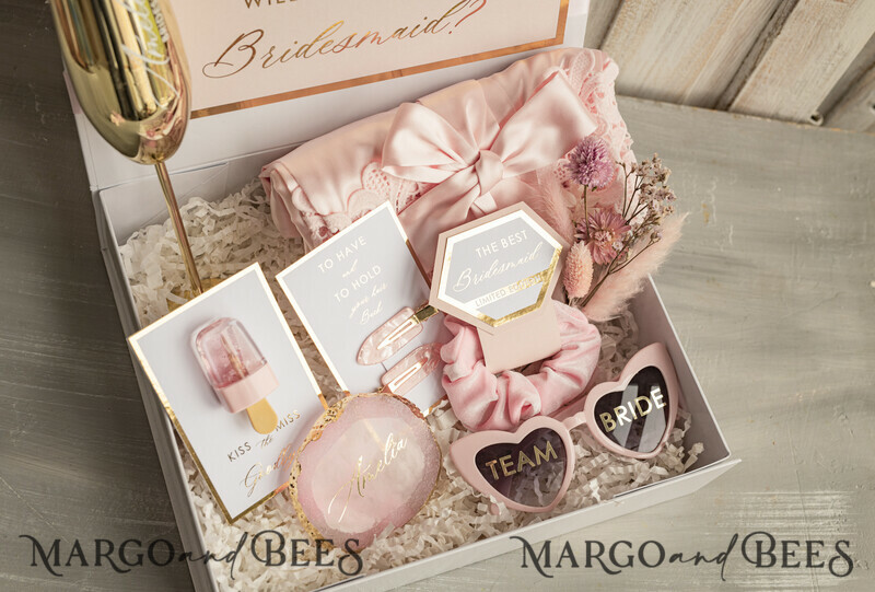 Personalized Bridesmaid Proposal Box with Robe, Complete Maid of Honour Box, Blush Will You Be My Bridesmaid box set-1