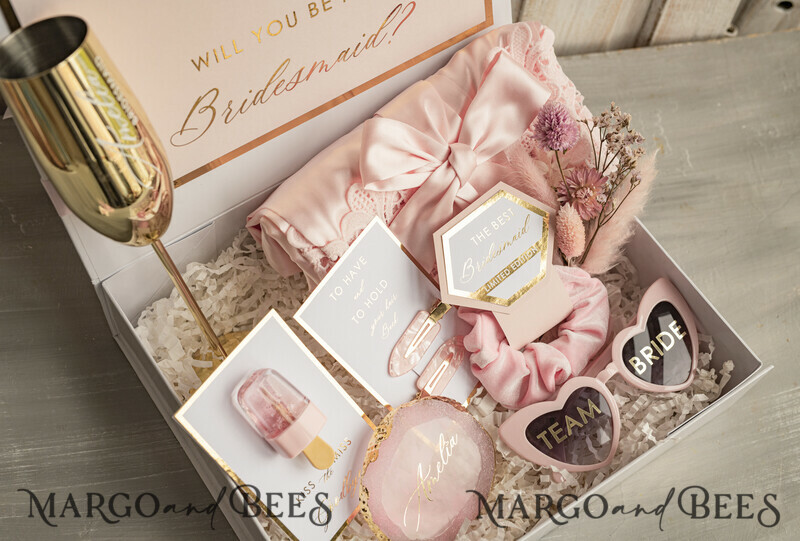 Personalized Bridesmaid Proposal Box with Robe, Complete Maid of Honour Box, Blush Will You Be My Bridesmaid box set-8