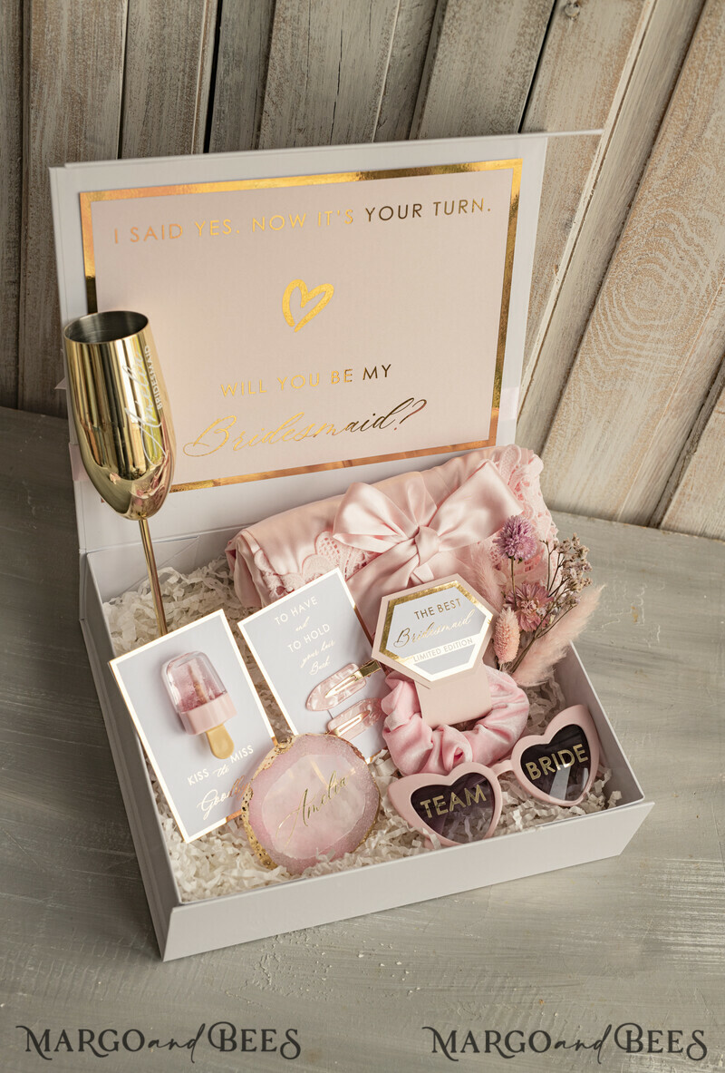 Personalized Bridesmaid Proposal Box with Robe, Complete Maid of Honour Box, Blush Will You Be My Bridesmaid box set-9