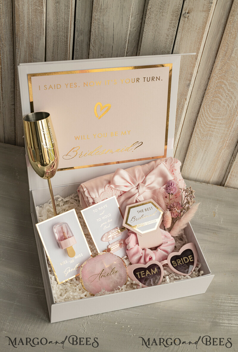 Personalized Bridesmaid Proposal Box with Robe, Complete Maid of Honour Box, Blush Will You Be My Bridesmaid box set-10