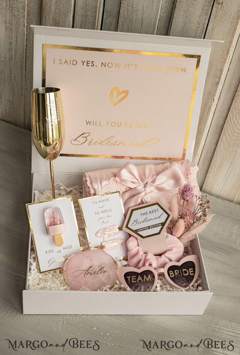 Personalized Bridesmaid Proposal Box with Robe, Complete Maid of Honour Box, Blush Will You Be My Bridesmaid box set-11