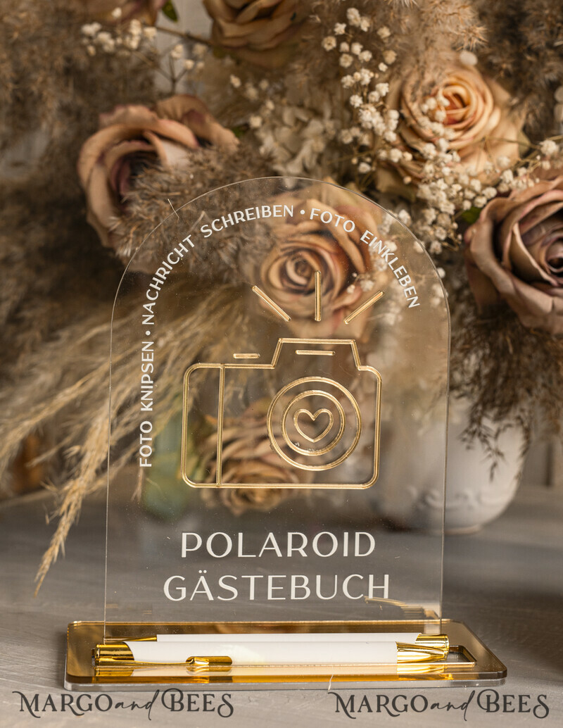 Polaroid Gold Acrylic Hochzeitsgästebuch Personalisiert Schilderset Samtweißes Sofort-Fotobuch Boho Elegant Instax Hochzeitsfoto-Gästebuch-2