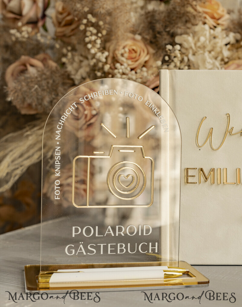 Polaroid Gold Acrylic Hochzeitsgästebuch Personalisiert Schilderset Samtweißes Sofort-Fotobuch Boho Elegant Instax Hochzeitsfoto-Gästebuch-5