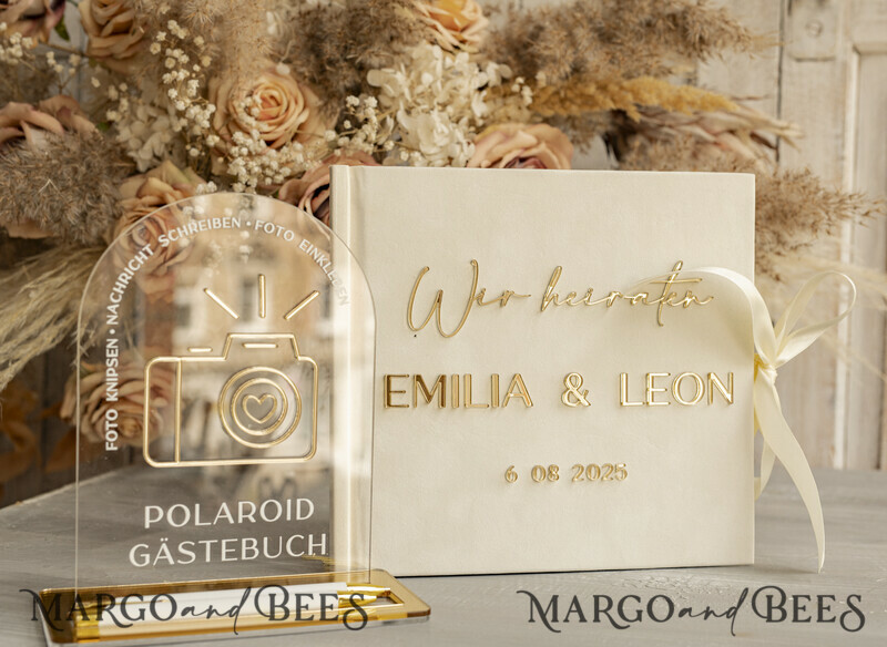 Polaroid Gold Acrylic Hochzeitsgästebuch Personalisiert Schilderset Samtweißes Sofort-Fotobuch Boho Elegant Instax Hochzeitsfoto-Gästebuch-9