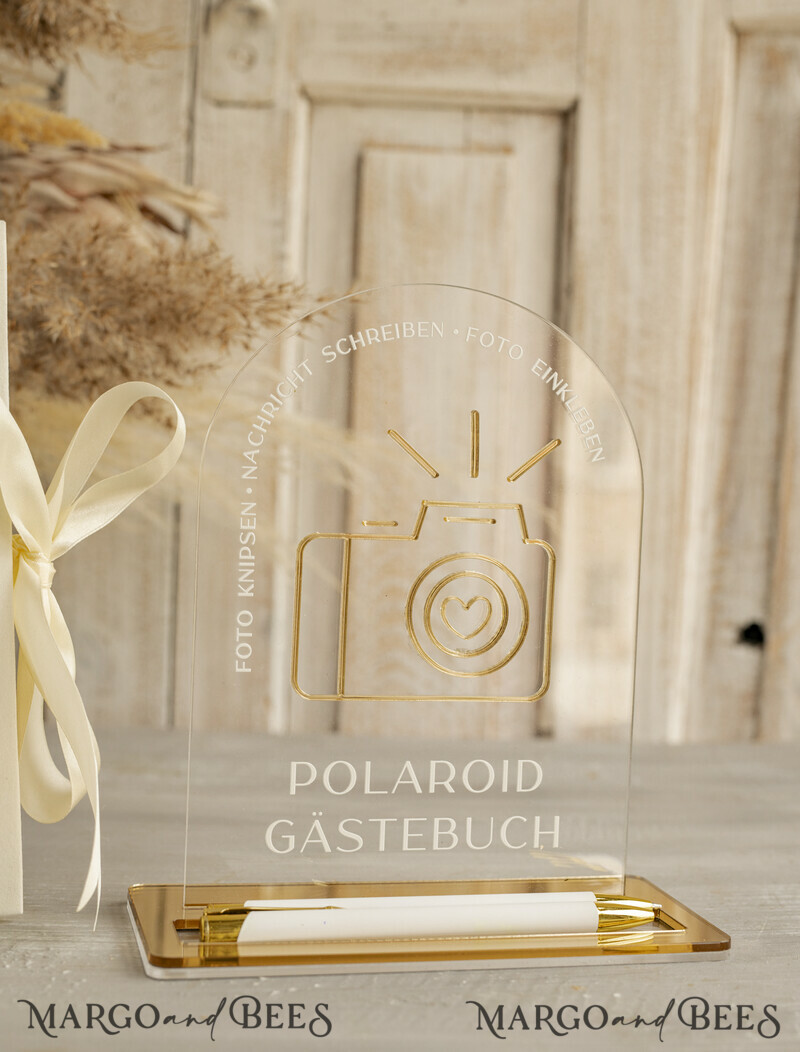 Polaroid Gold Acrylic Hochzeitsgästebuch Personalisiert Schilderset Samtweißes Sofort-Fotobuch Boho Elegant Instax Hochzeitsfoto-Gästebuch-11