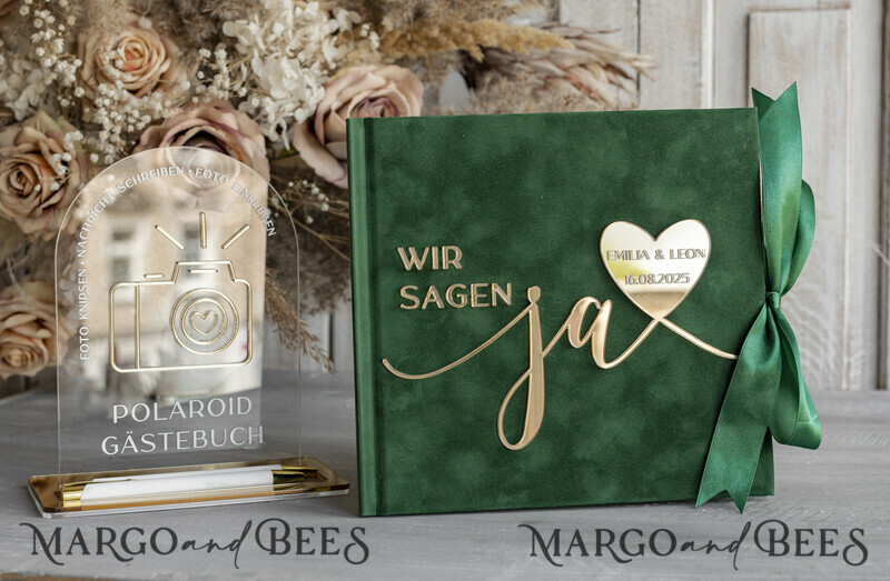 Polaroid Gold Acrylic Hochzeitsgästebuch mit fragen Personalisiert Schilderset Samtweißes Sofort-Fotobuch Boho Elegant Instax Hochzeitsfoto-Gästebuch-0