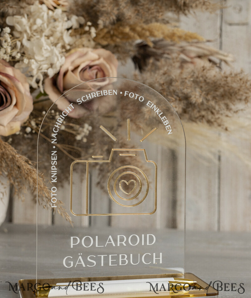 Polaroid Gold Acrylic Hochzeitsgästebuch Personalisiert Schilderset Samtweißes Sofort-Fotobuch Boho Elegant Instax Hochzeitsfoto-Gästebuch-9