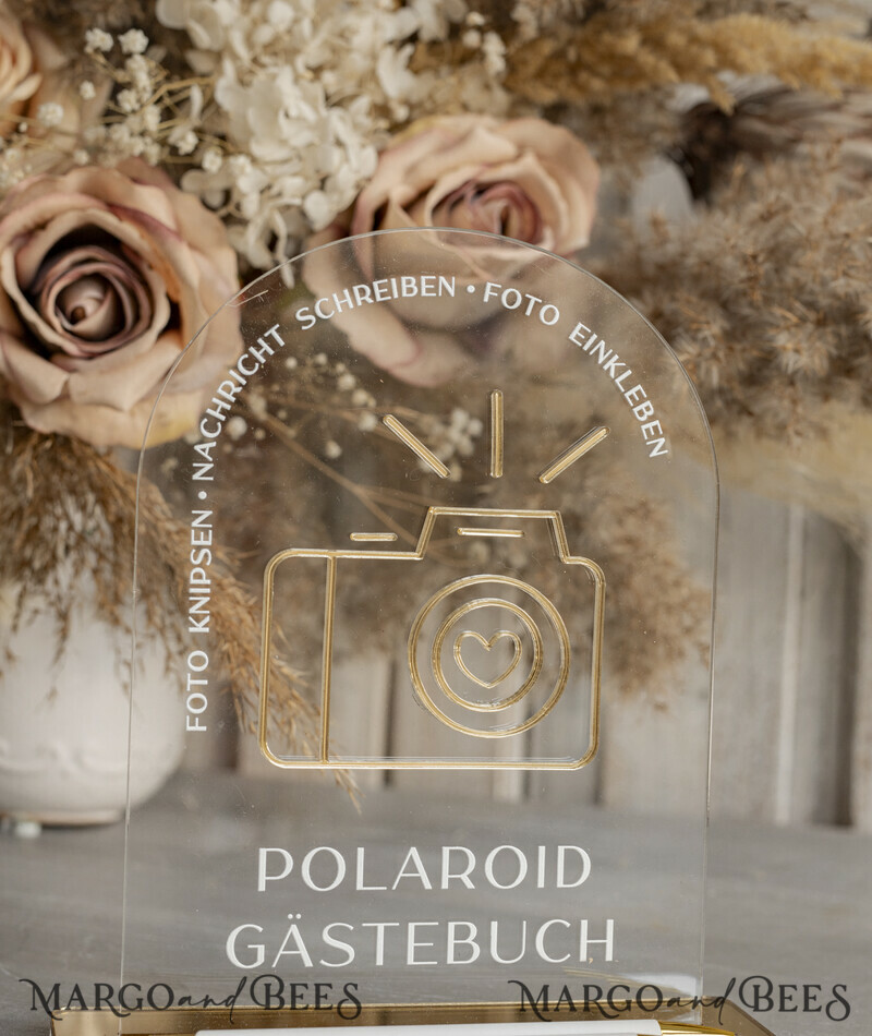 Polaroid Gold Acrylic Hochzeitsgästebuch Personalisiert Schilderset Samtweißes Sofort-Fotobuch Boho Elegant Instax Hochzeitsfoto-Gästebuch-11