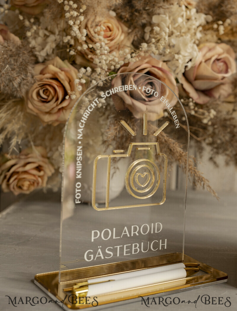 Polaroid Gold Acrylic Hochzeitsgästebuch Personalisiert Schilderset Samtrose Sofort-Fotobuch
-6