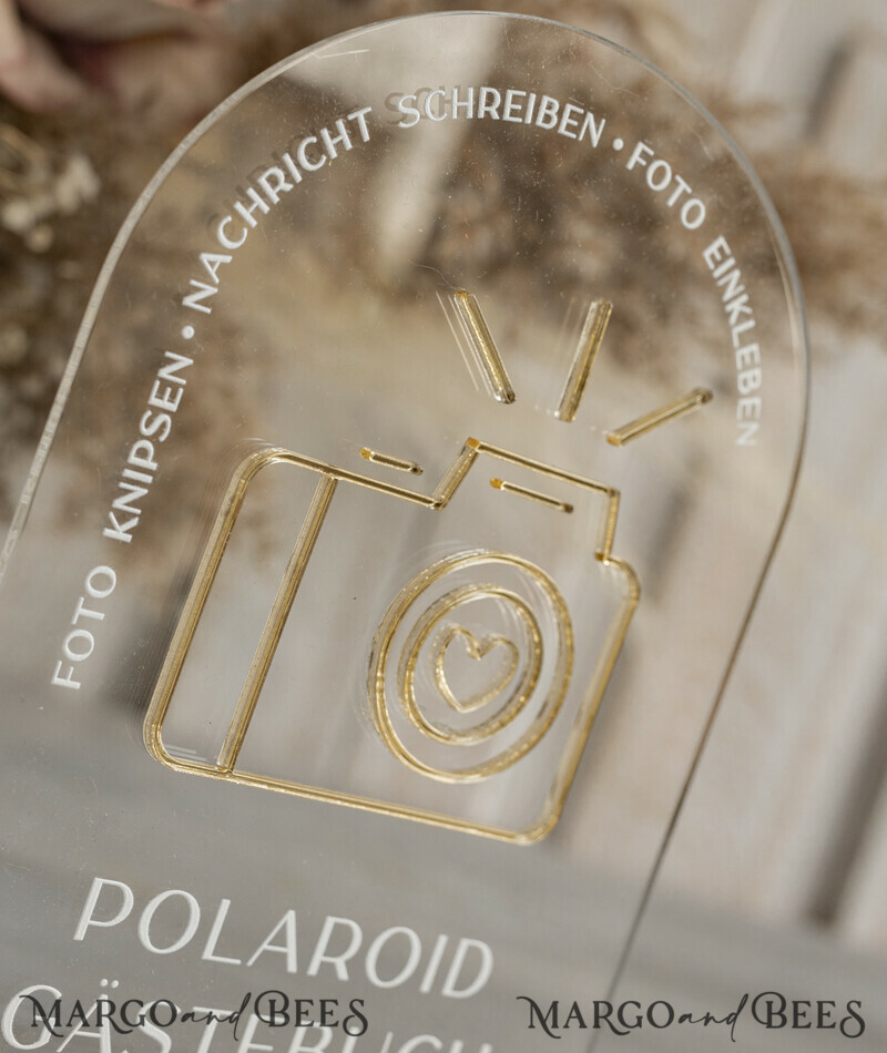 Polaroid Gold Acrylic Hochzeitsgästebuch Personalisiert Schilderset Samtrose Sofort-Fotobuch
-11