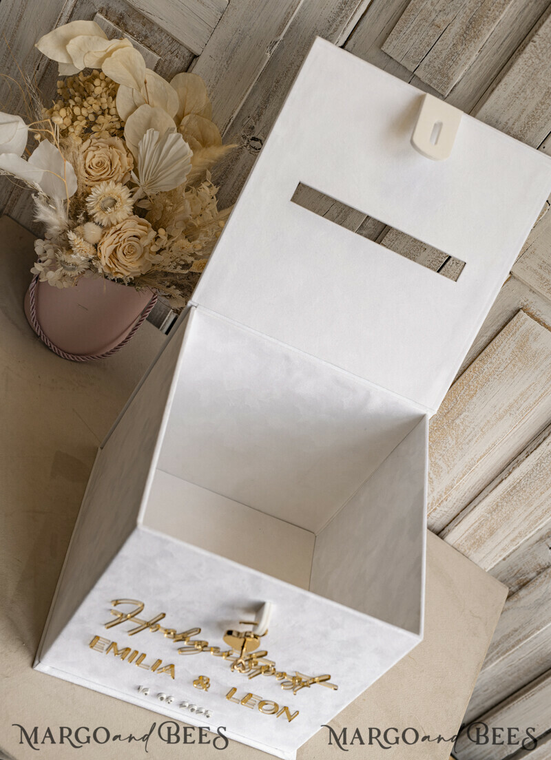 hochzeitPOst Briefbox, Spardose aus Samt für Hochzeiten, weißer Samt-1