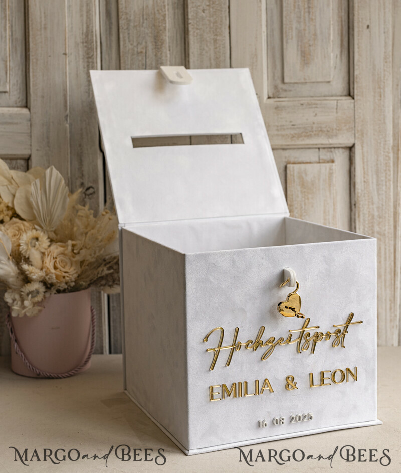 hochzeitPOst Briefbox, Spardose aus Samt für Hochzeiten, weißer Samt-2