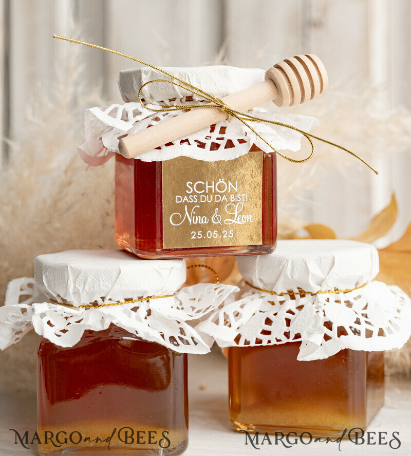 Honiggeschenkglas mit Honig, handgemachte Gastgeschenke zur Hochzeit-4